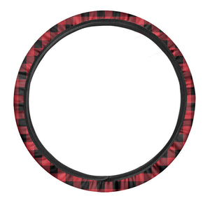 Cardinal Red Buffalo Check Pattern Print Car Steering Wheel Cover