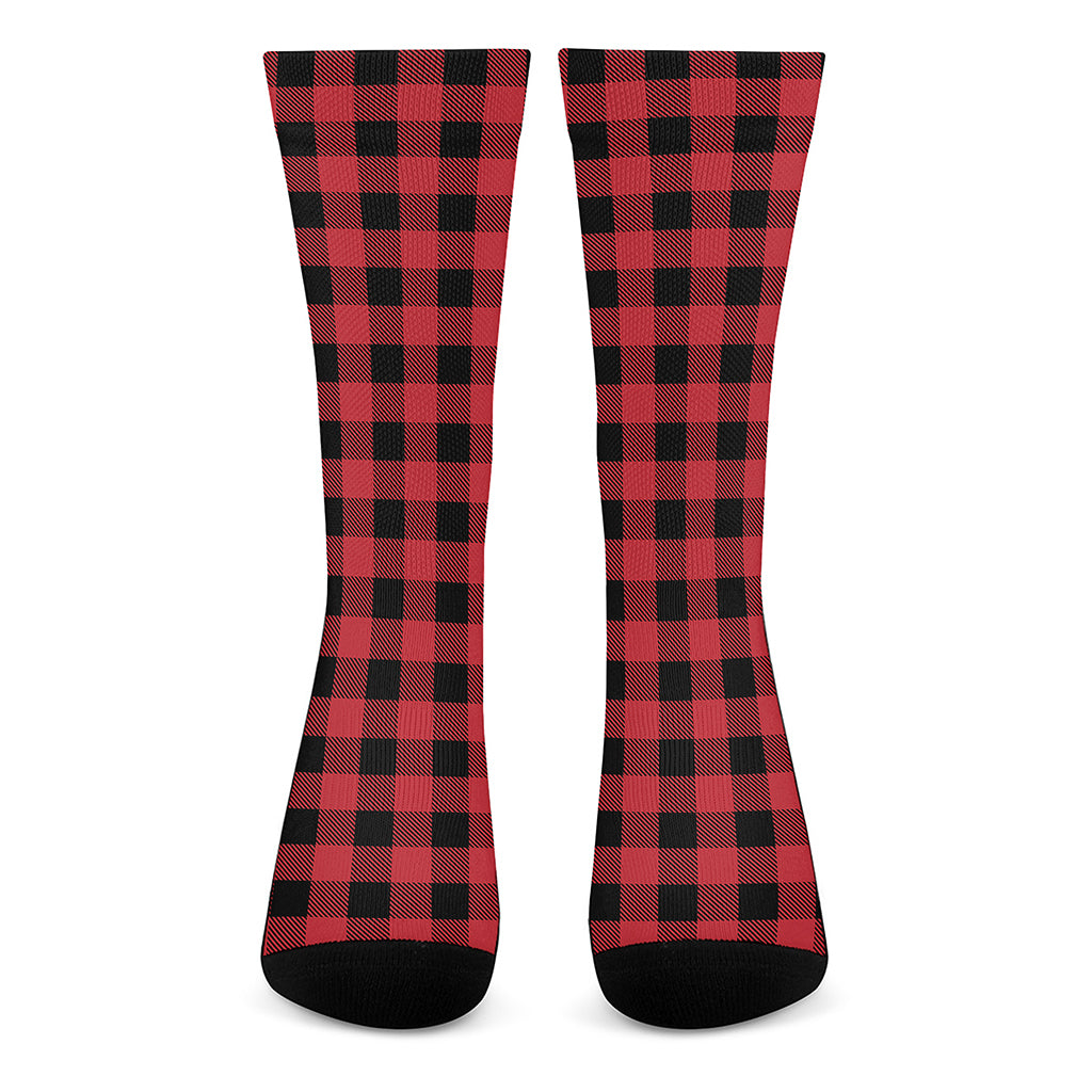 Cardinal Red Buffalo Check Pattern Print Crew Socks