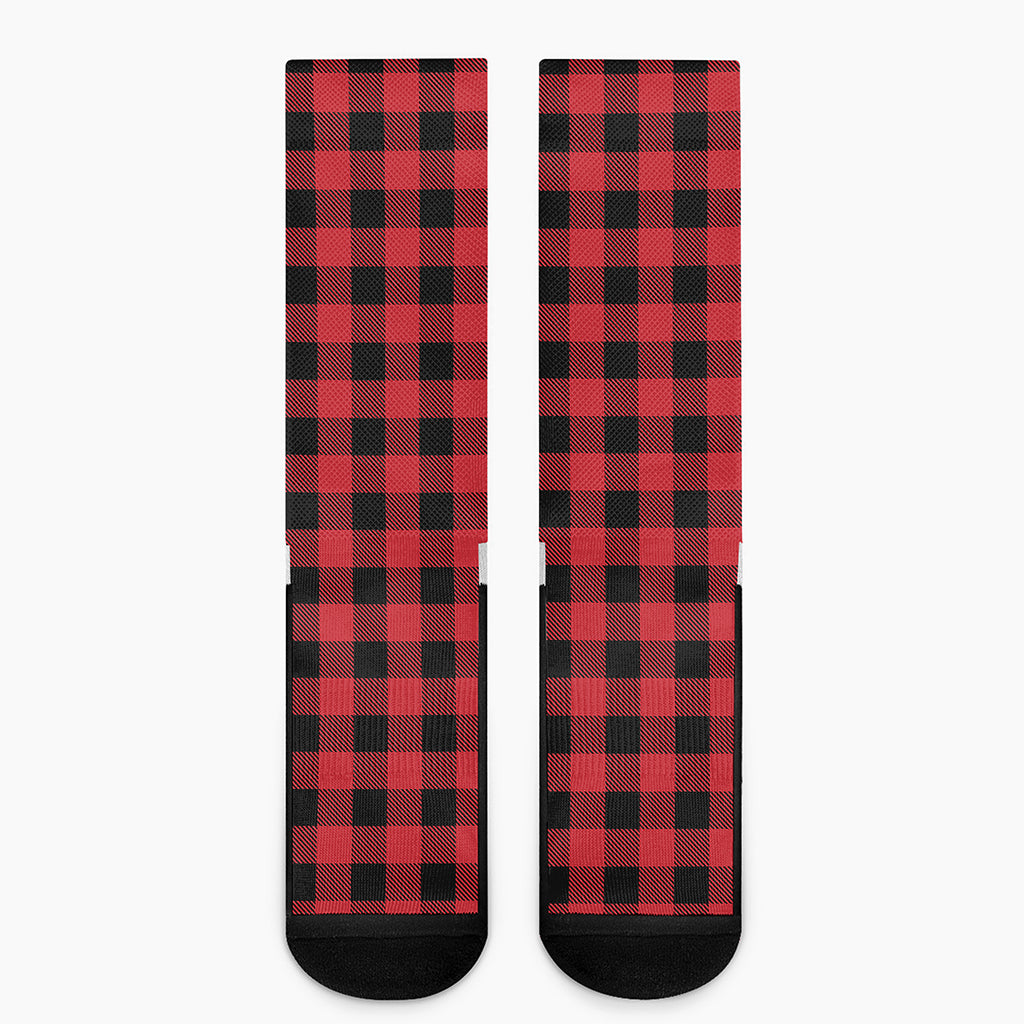 Cardinal Red Buffalo Check Pattern Print Crew Socks