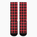 Cardinal Red Buffalo Check Pattern Print Crew Socks