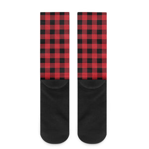 Cardinal Red Buffalo Check Pattern Print Crew Socks