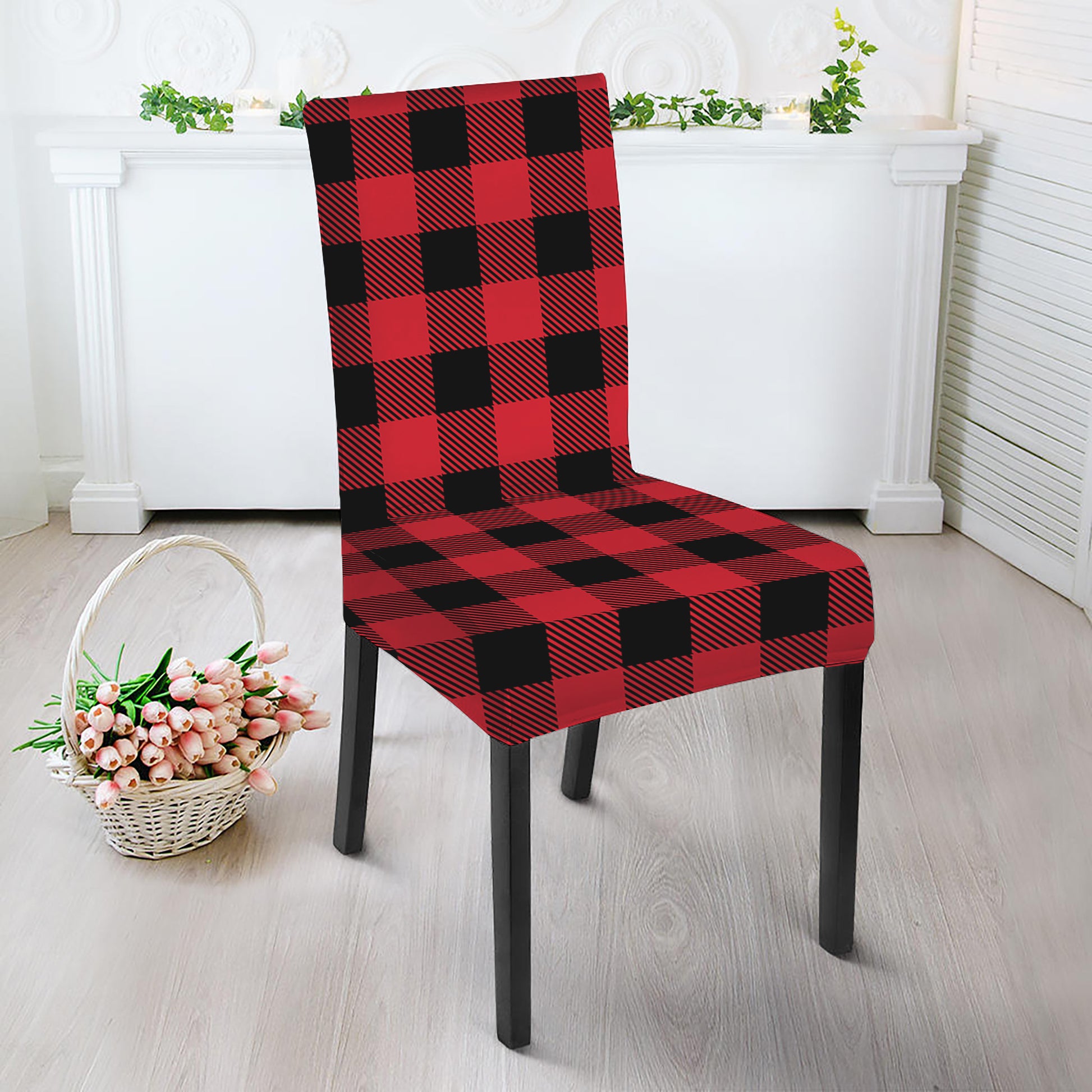 Cardinal Red Buffalo Check Pattern Print Dining Chair Slipcover