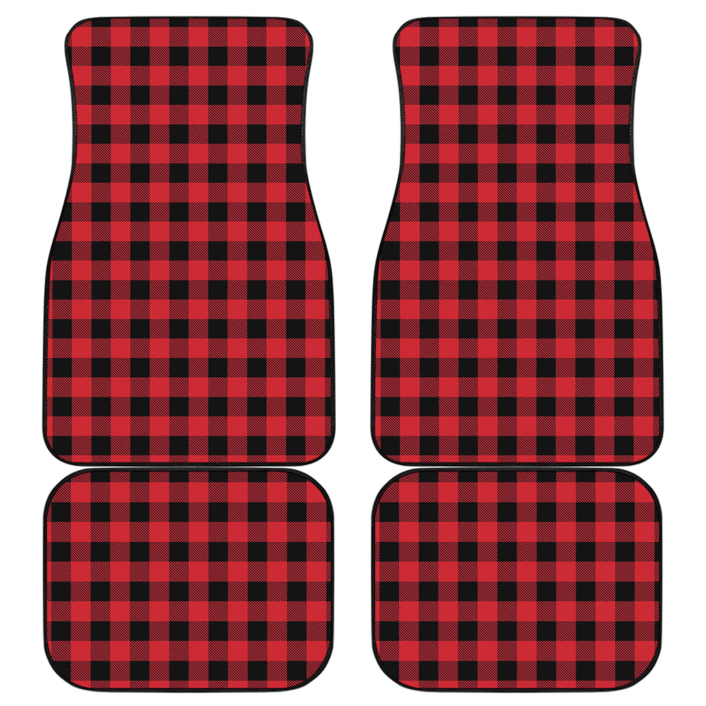 Cardinal Red Buffalo Check Pattern Print Front and Back Car Floor Mats