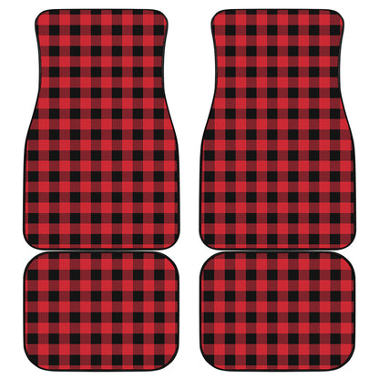 Cardinal Red Buffalo Check Pattern Print Front and Back Car Floor Mats