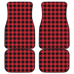 Cardinal Red Buffalo Check Pattern Print Front and Back Car Floor Mats