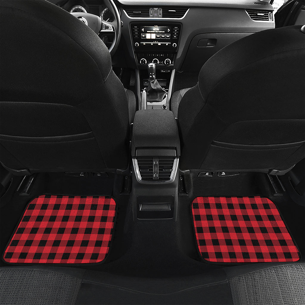 Cardinal Red Buffalo Check Pattern Print Front and Back Car Floor Mats