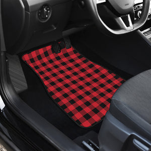 Cardinal Red Buffalo Check Pattern Print Front and Back Car Floor Mats