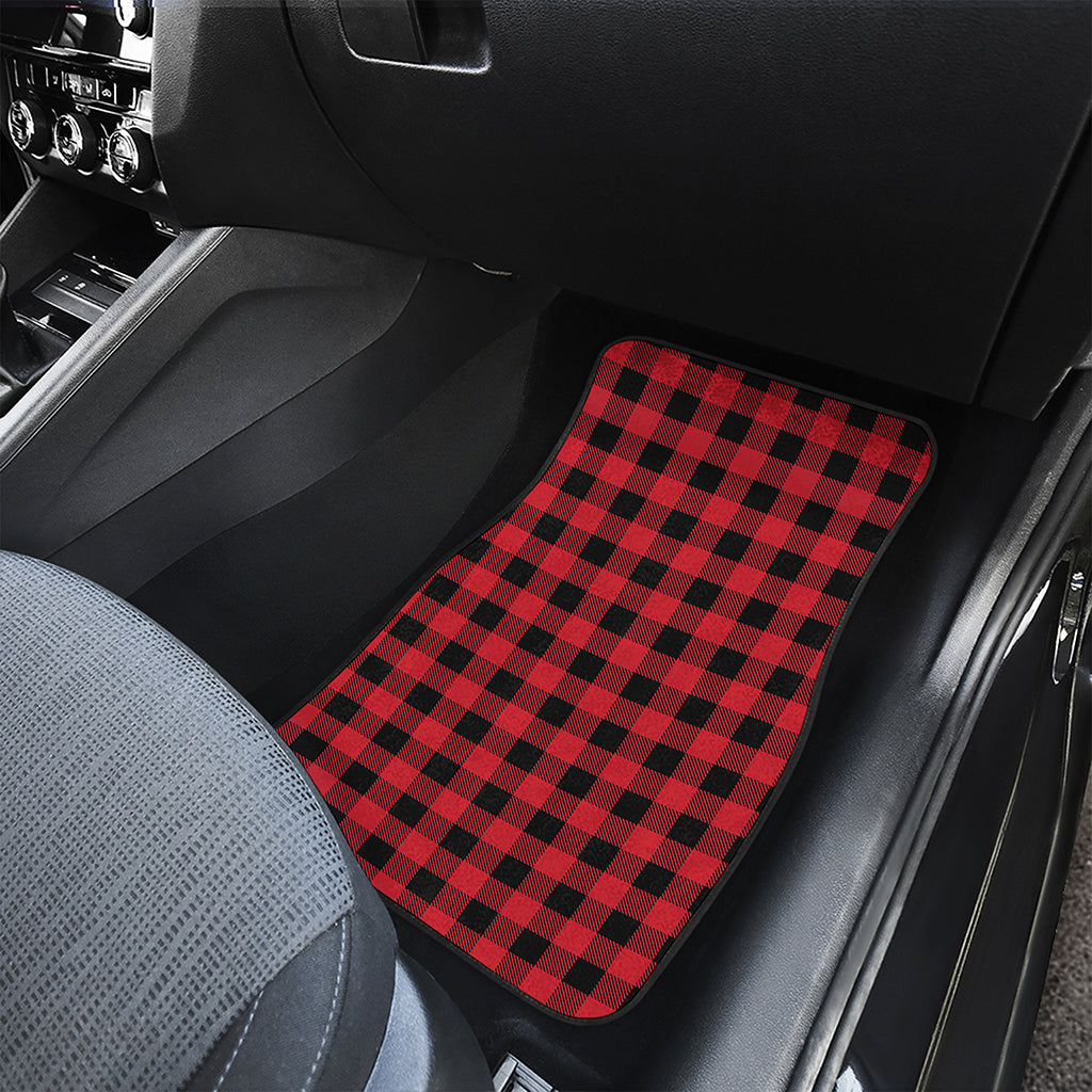 Cardinal Red Buffalo Check Pattern Print Front and Back Car Floor Mats