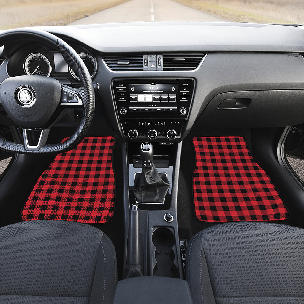 Cardinal Red Buffalo Check Pattern Print Front Car Floor Mats