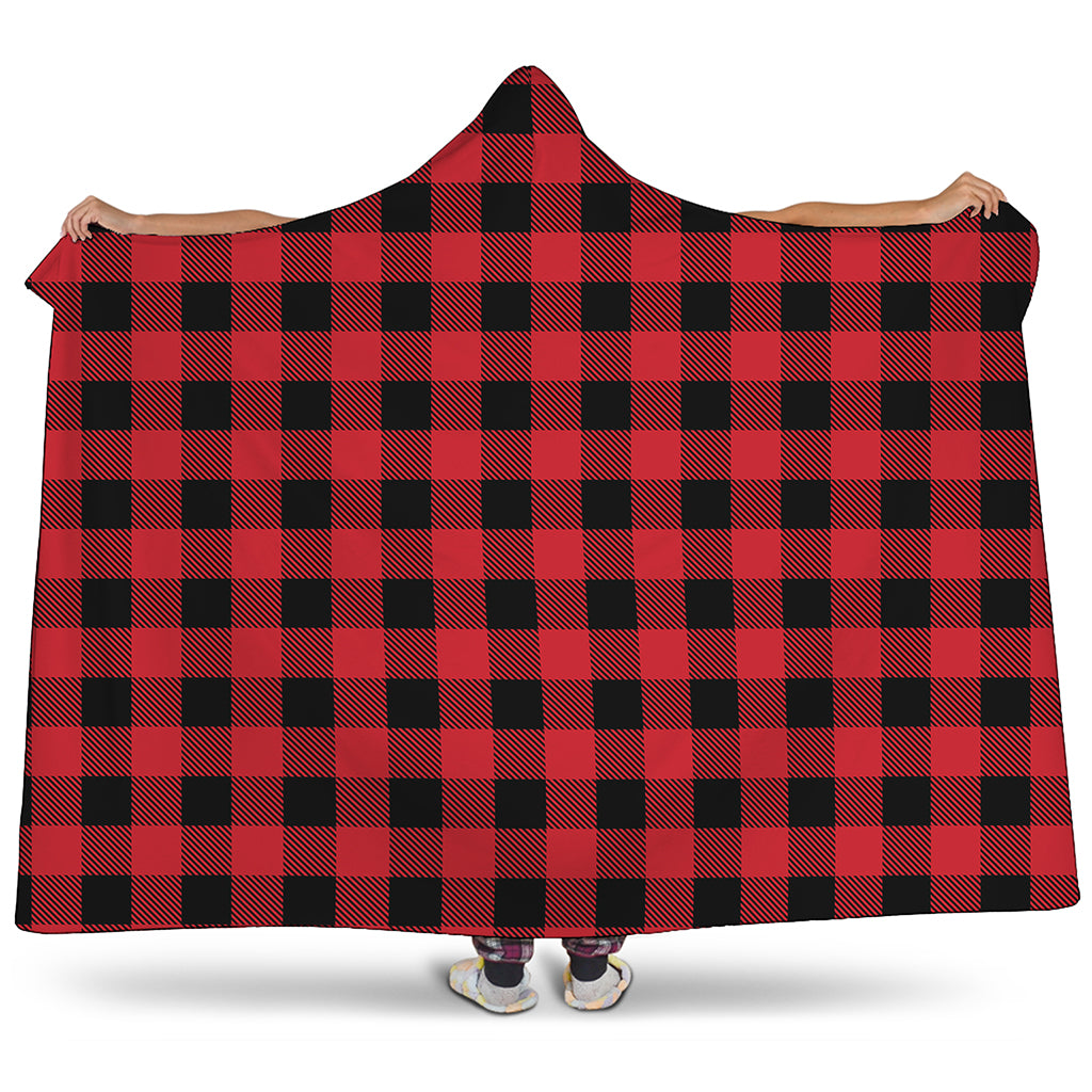 Cardinal Red Buffalo Check Pattern Print Hooded Blanket