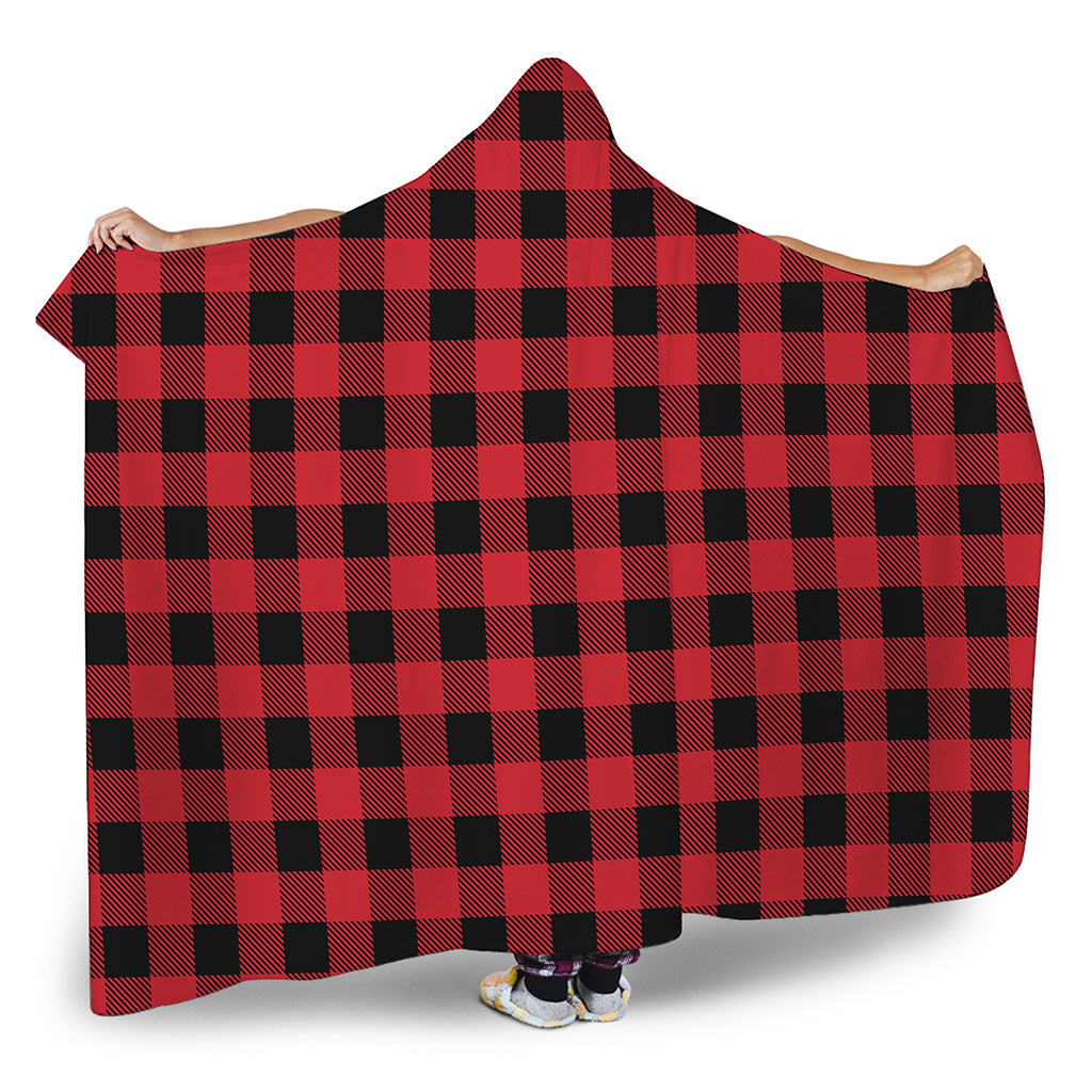 Cardinal Red Buffalo Check Pattern Print Hooded Blanket