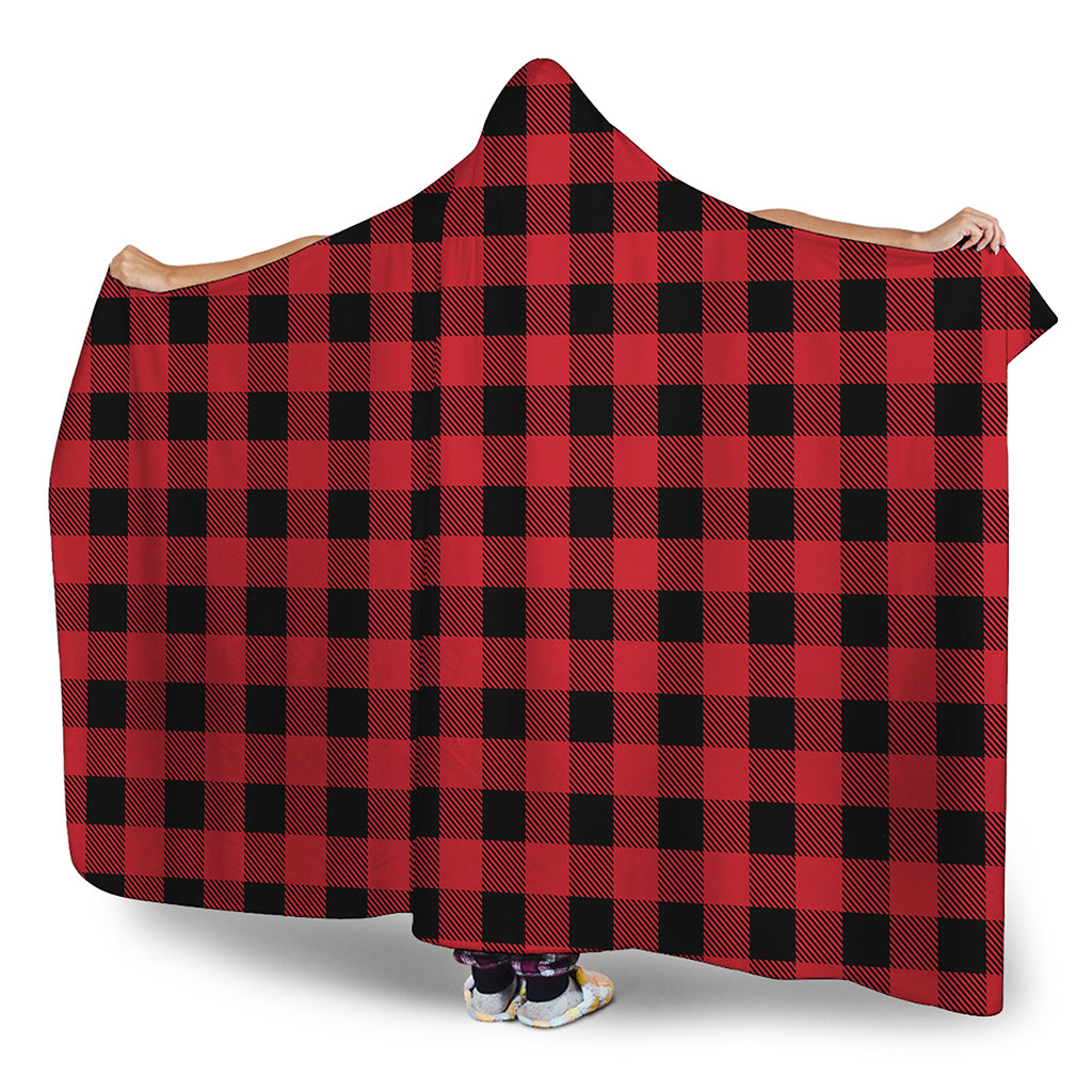 Cardinal Red Buffalo Check Pattern Print Hooded Blanket