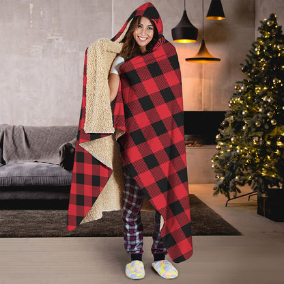 Cardinal Red Buffalo Check Pattern Print Hooded Blanket