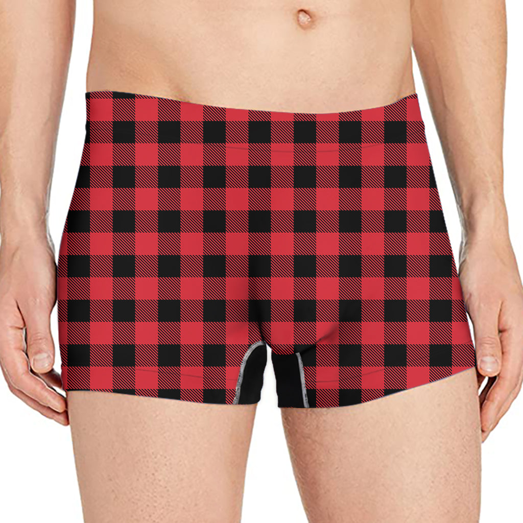 Cardinal Red Buffalo Check Pattern Print Men's Boxer Briefs