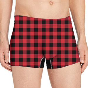 Cardinal Red Buffalo Check Pattern Print Men's Boxer Briefs