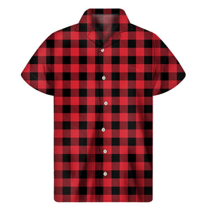 Cardinal Red Buffalo Check Pattern Print Men's Short Sleeve Shirt