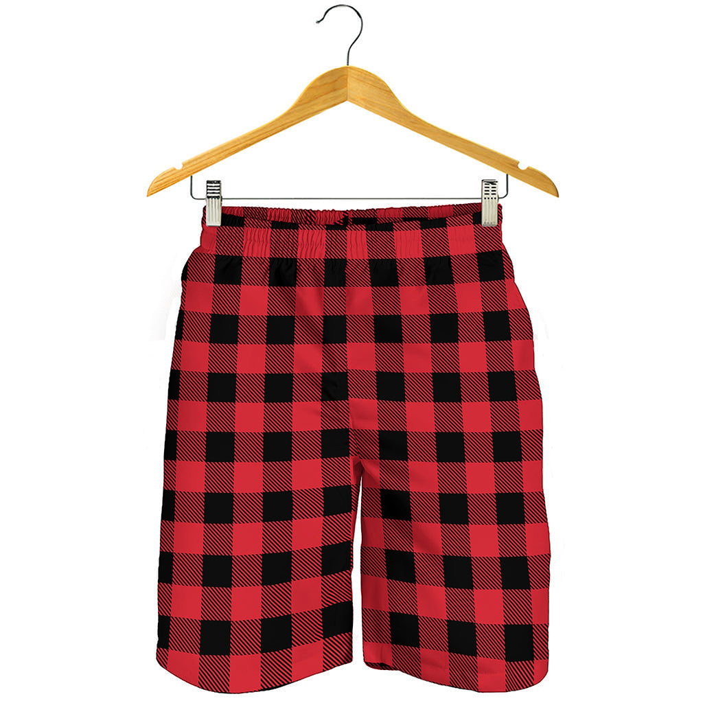 Cardinal Red Buffalo Check Pattern Print Men's Shorts