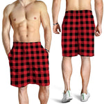 Cardinal Red Buffalo Check Pattern Print Men's Shorts