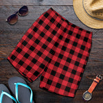 Cardinal Red Buffalo Check Pattern Print Men's Shorts