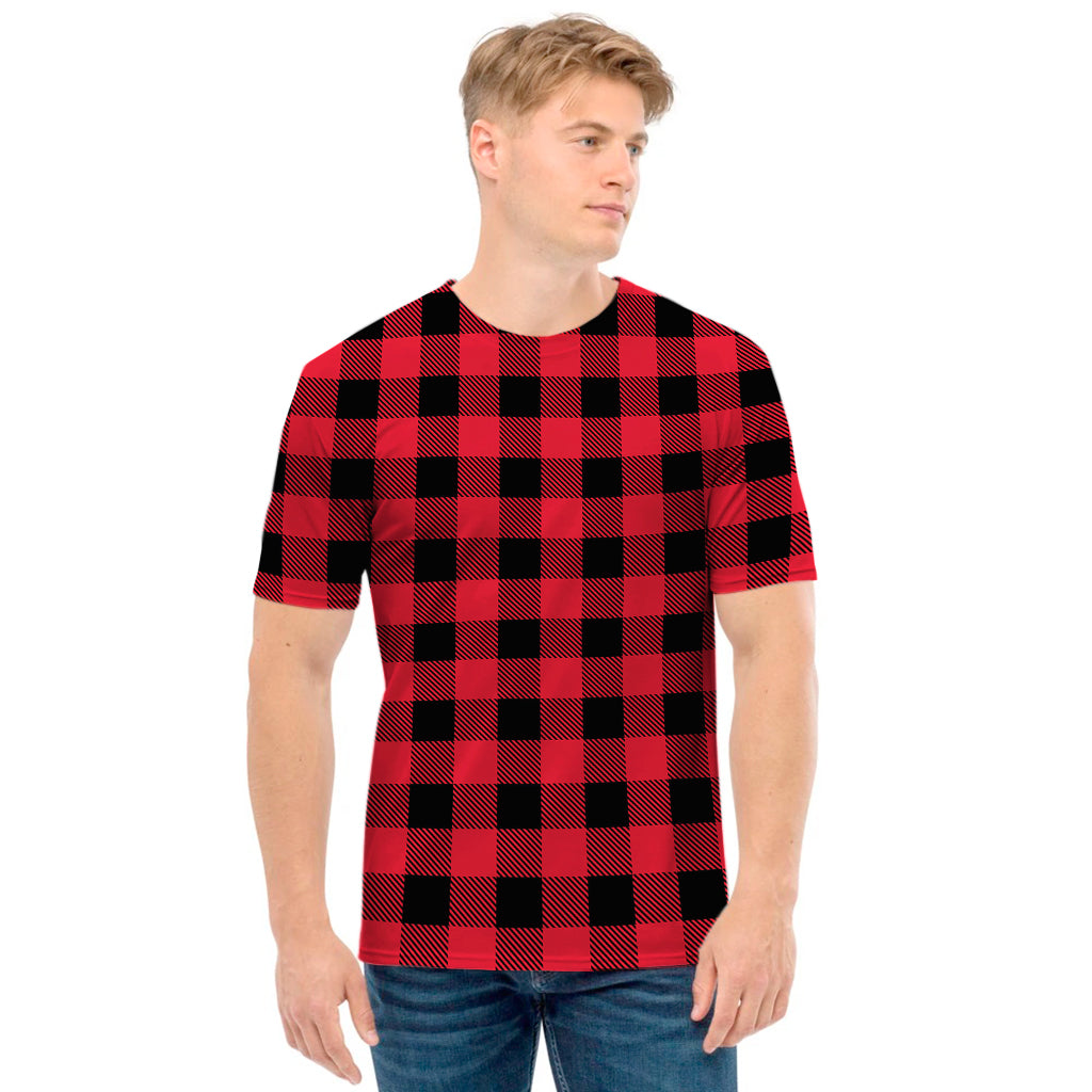 Cardinal Red Buffalo Check Pattern Print Men's T-Shirt