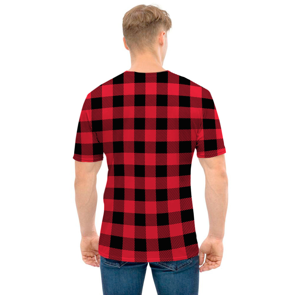 Cardinal Red Buffalo Check Pattern Print Men's T-Shirt