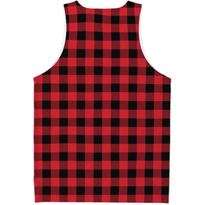 Cardinal Red Buffalo Check Pattern Print Men's Tank Top