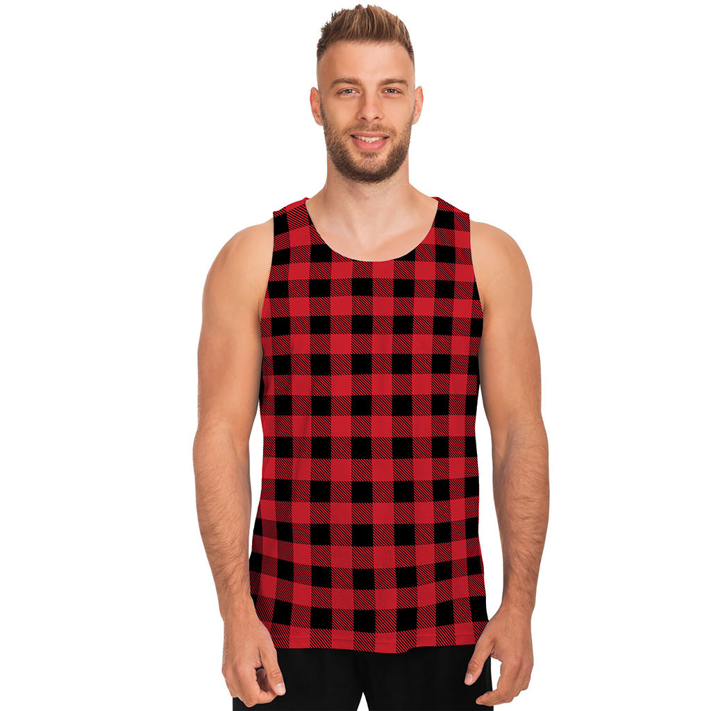 Cardinal Red Buffalo Check Pattern Print Men's Tank Top