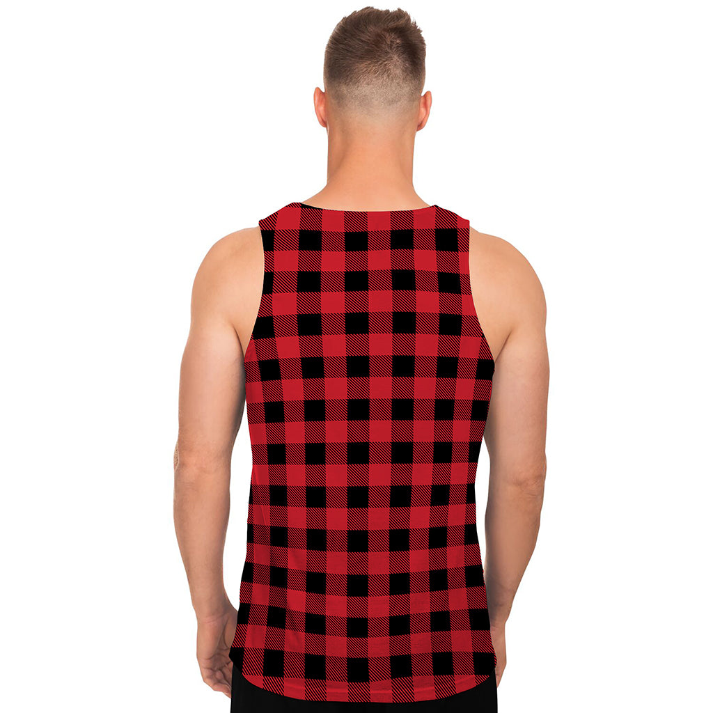 Cardinal Red Buffalo Check Pattern Print Men's Tank Top