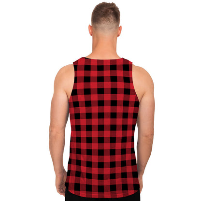Cardinal Red Buffalo Check Pattern Print Men's Tank Top