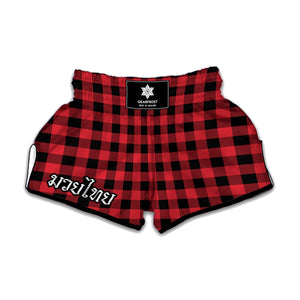 Cardinal Red Buffalo Check Pattern Print Muay Thai Boxing Shorts