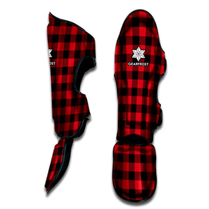 Cardinal Red Buffalo Check Pattern Print Muay Thai Shin Guard