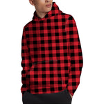 Cardinal Red Buffalo Check Pattern Print Pullover Hoodie