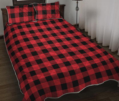 Cardinal Red Buffalo Check Pattern Print Quilt Bed Set
