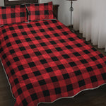 Cardinal Red Buffalo Check Pattern Print Quilt Bed Set