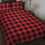 Cardinal Red Buffalo Check Pattern Print Quilt Bed Set