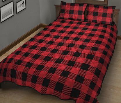 Cardinal Red Buffalo Check Pattern Print Quilt Bed Set