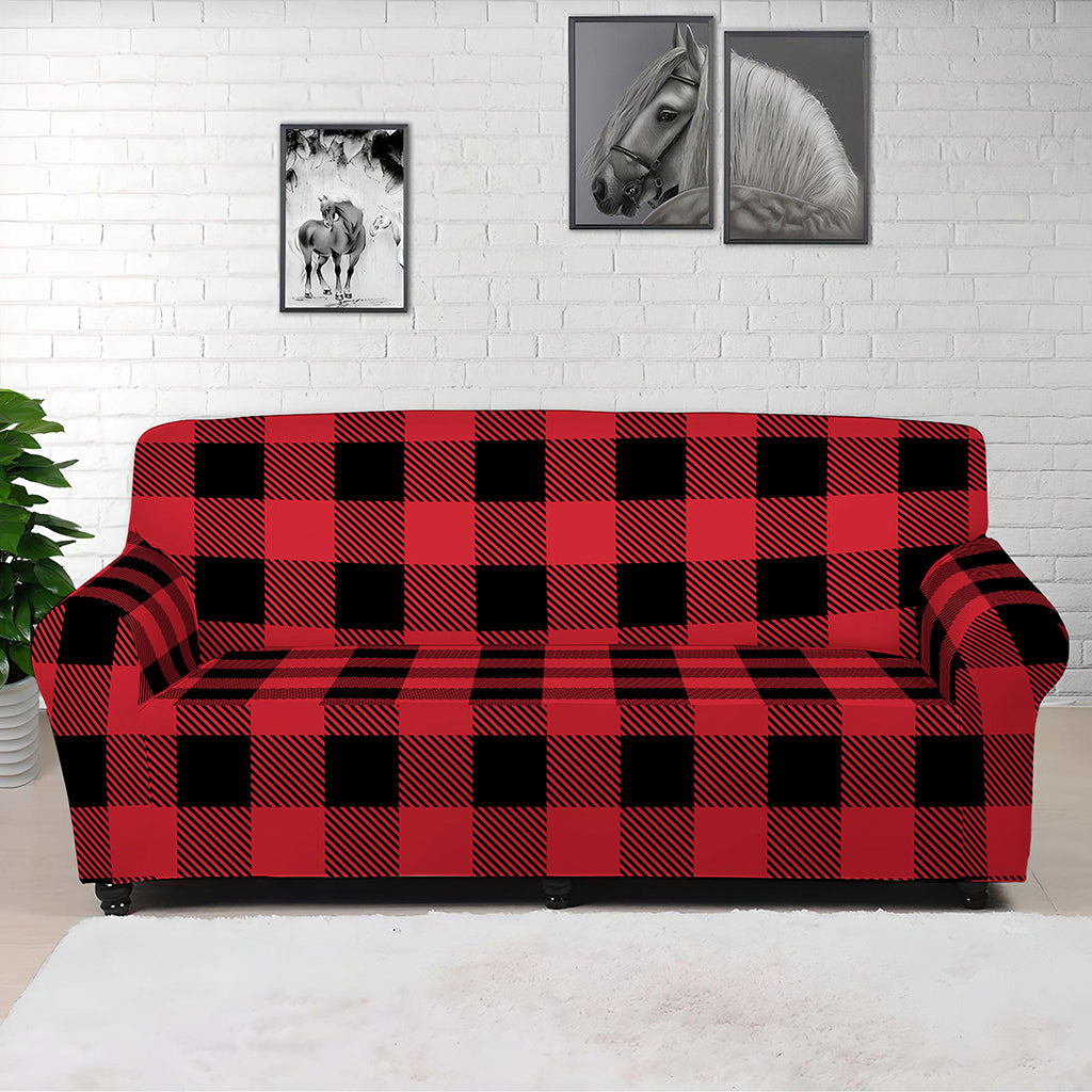 Cardinal Red Buffalo Check Pattern Print Sofa Cover