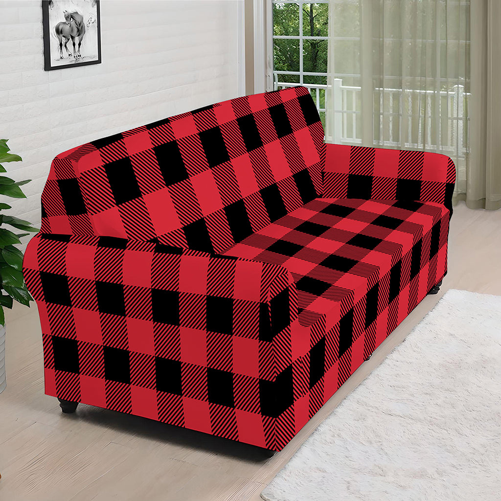Cardinal Red Buffalo Check Pattern Print Sofa Cover