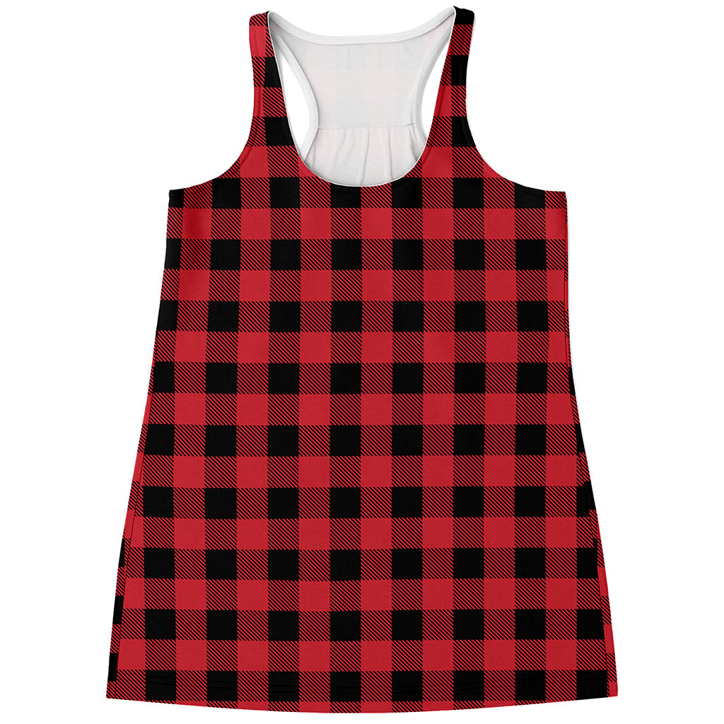 Cardinal Red Buffalo Check Pattern Print Women's Racerback Tank Top