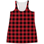 Cardinal Red Buffalo Check Pattern Print Women's Racerback Tank Top
