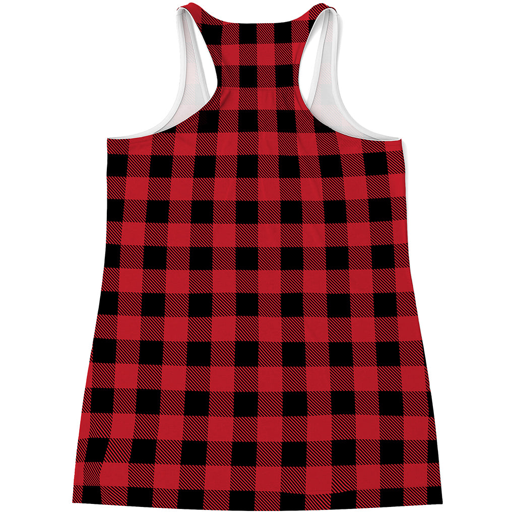 Cardinal Red Buffalo Check Pattern Print Women's Racerback Tank Top