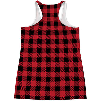 Cardinal Red Buffalo Check Pattern Print Women's Racerback Tank Top
