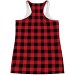 Cardinal Red Buffalo Check Pattern Print Women's Racerback Tank Top