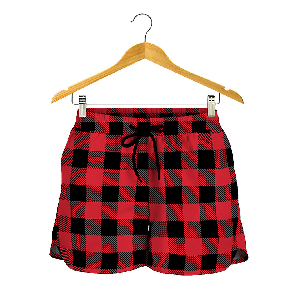 Cardinal Red Buffalo Check Pattern Print Women's Shorts