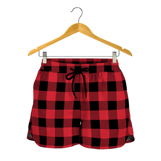 Cardinal Red Buffalo Check Pattern Print Women's Shorts