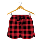 Cardinal Red Buffalo Check Pattern Print Women's Shorts