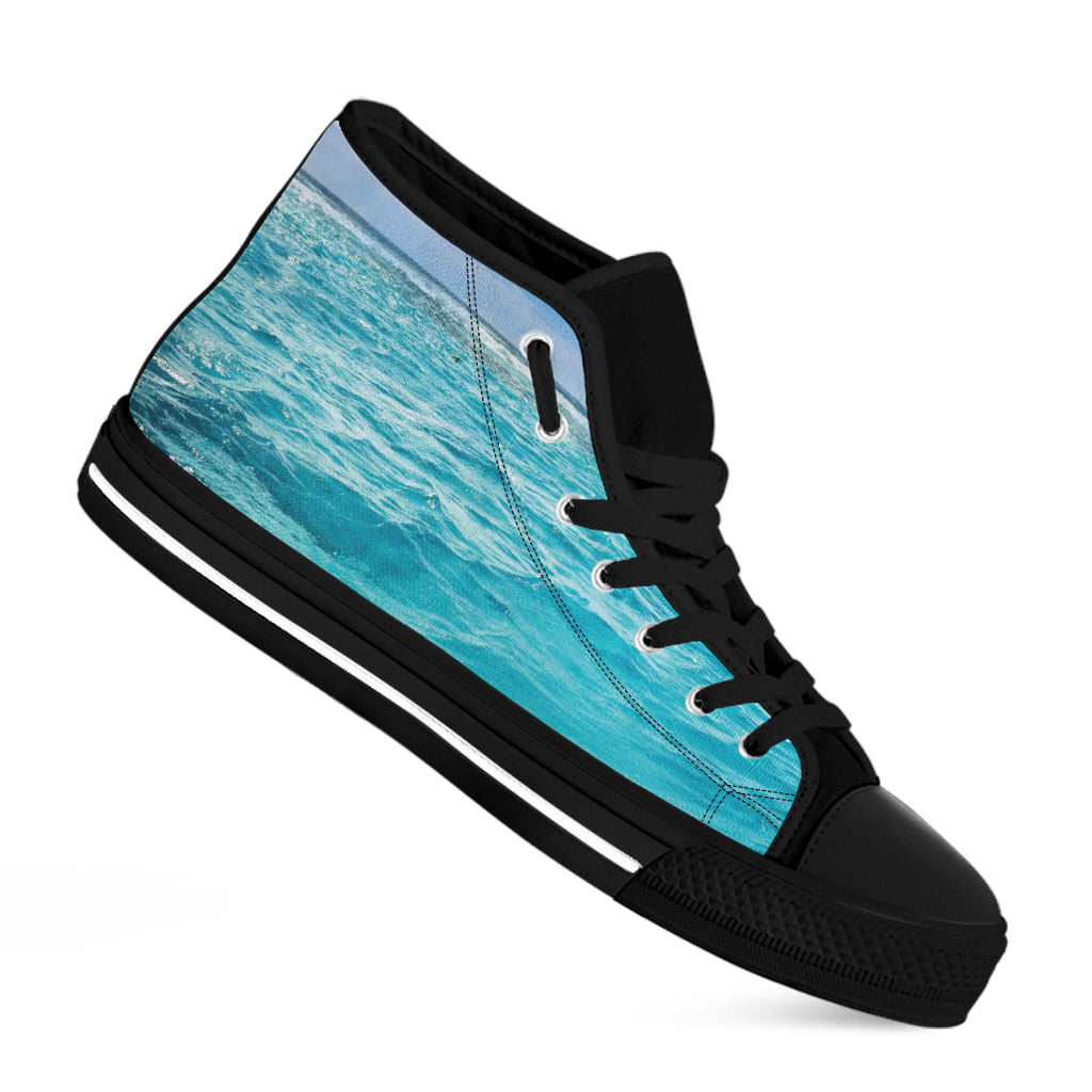 Caribbean Ocean Print Black High Top Shoes