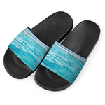Caribbean Ocean Print Black Slide Sandals