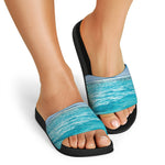 Caribbean Ocean Print Black Slide Sandals
