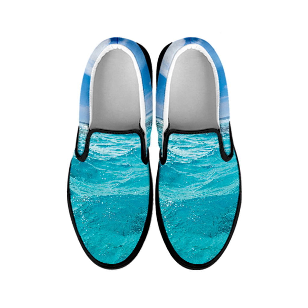 Caribbean Ocean Print Black Slip On Shoes